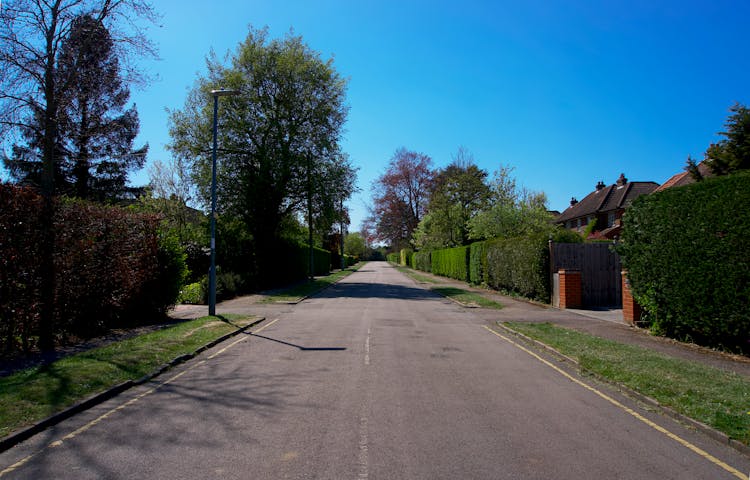 Asphalt Road In Suburban Residential District Of Town