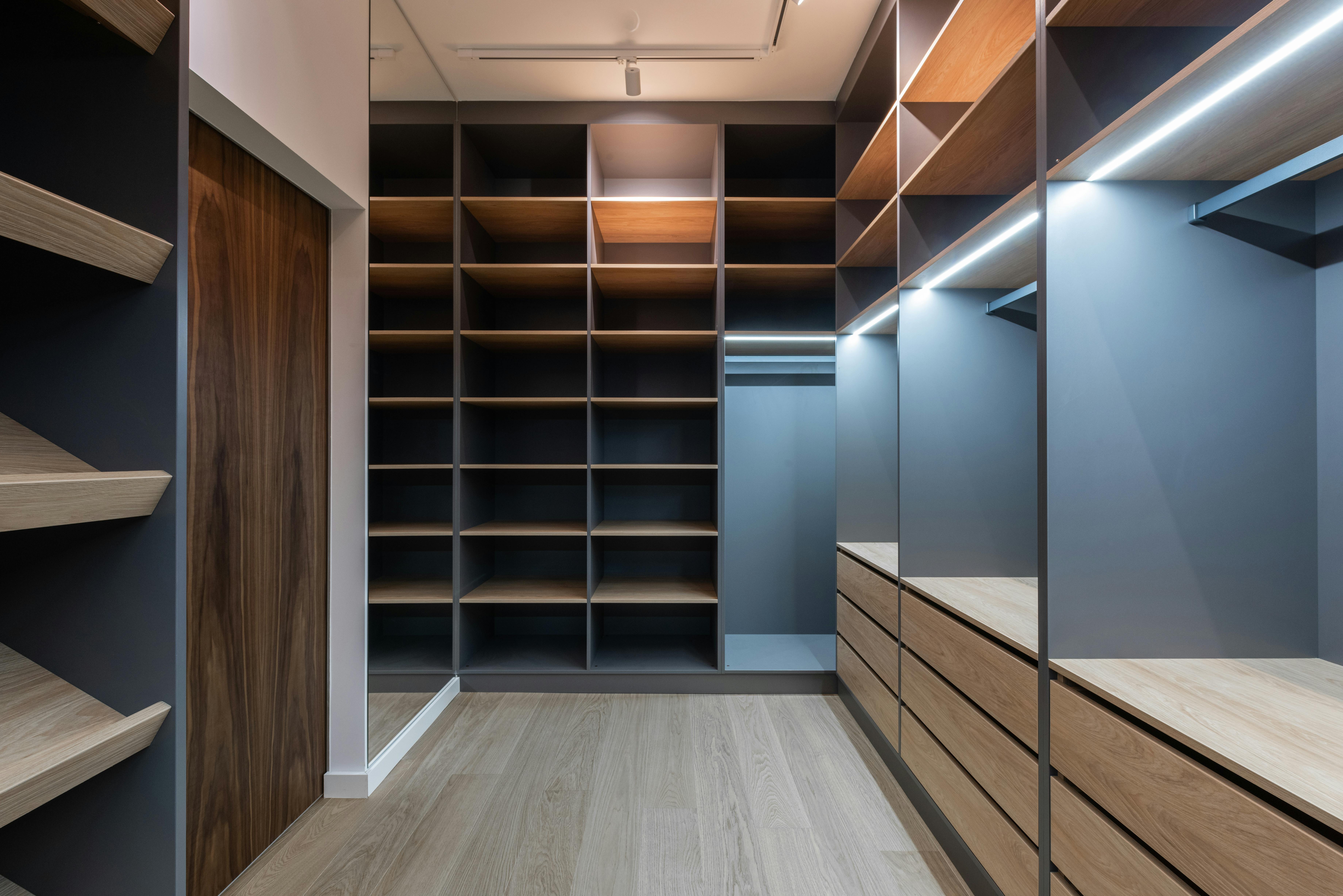Interior of wardrobe with many shelves \u00b7 Free Stock Photo