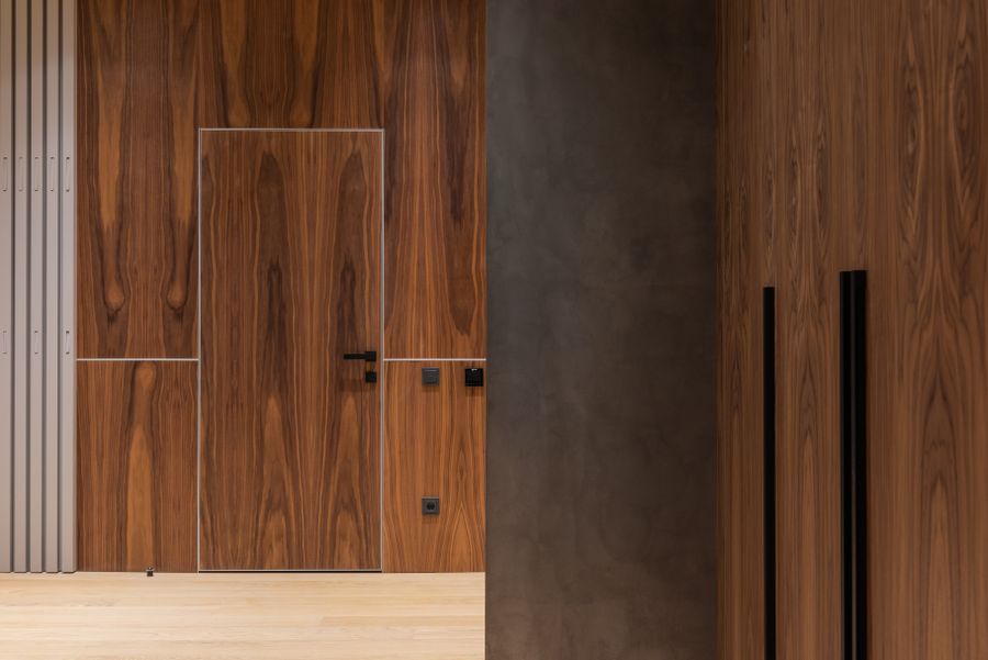 Modern bathroom with beige tiles