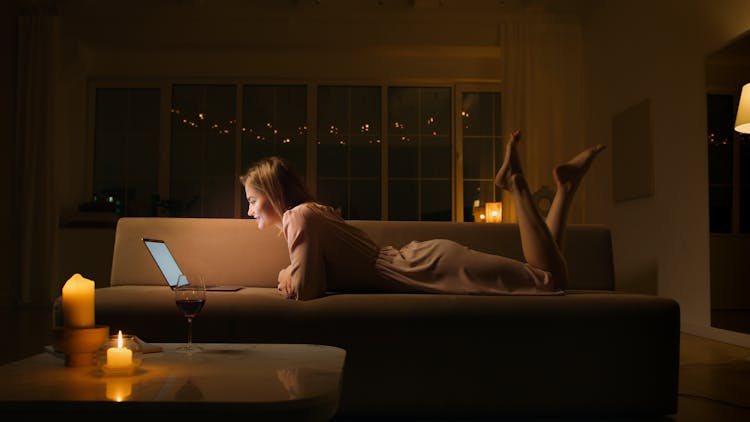 A Woman On An Online Date At Home