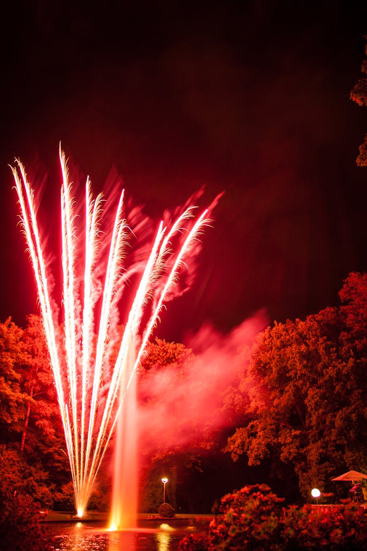 A Red Firework At Night