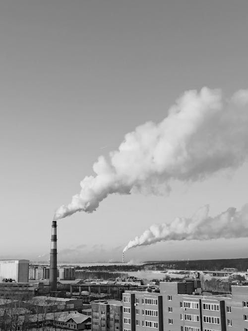 Free Grayscale Photo of Factory VIew Stock Photo