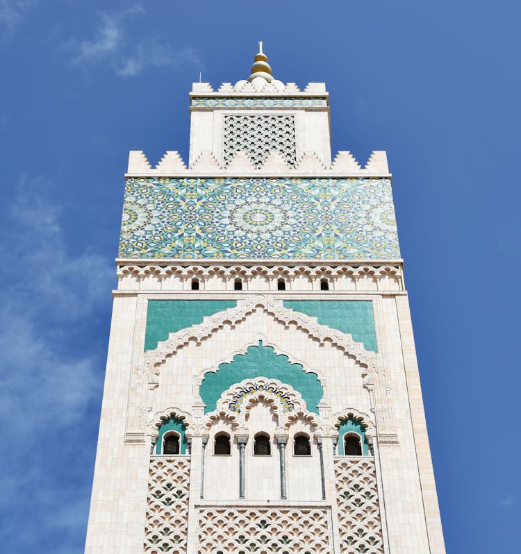 Vertical Shot Of Hassan Ii Mosque Minaret