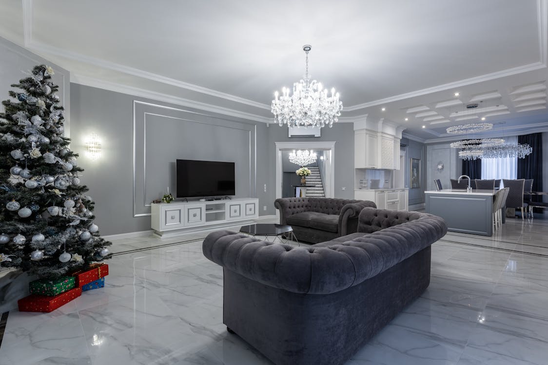 Free Interior of modern living room during Christmas holidays Stock Photo