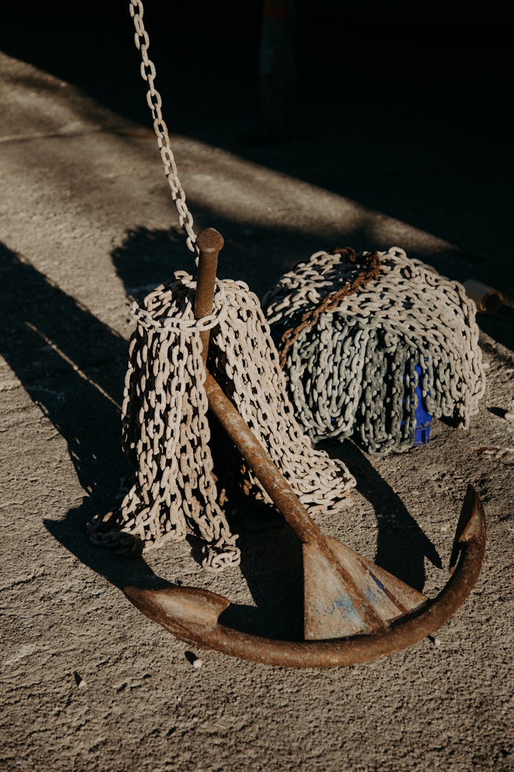 Chains On An Anchor In A Harbor