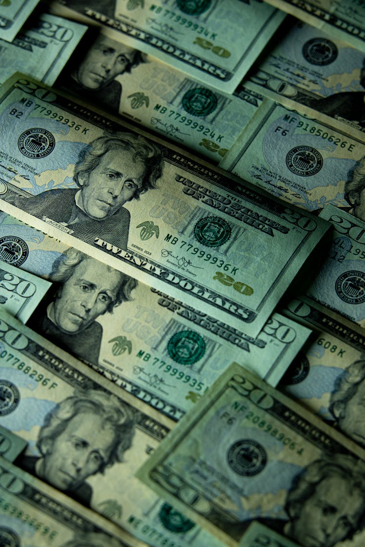 Close-up Of Twenty Dollar Bills 