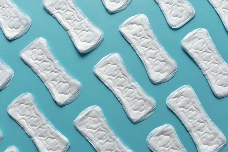 Menstrual Pads On Blue Background