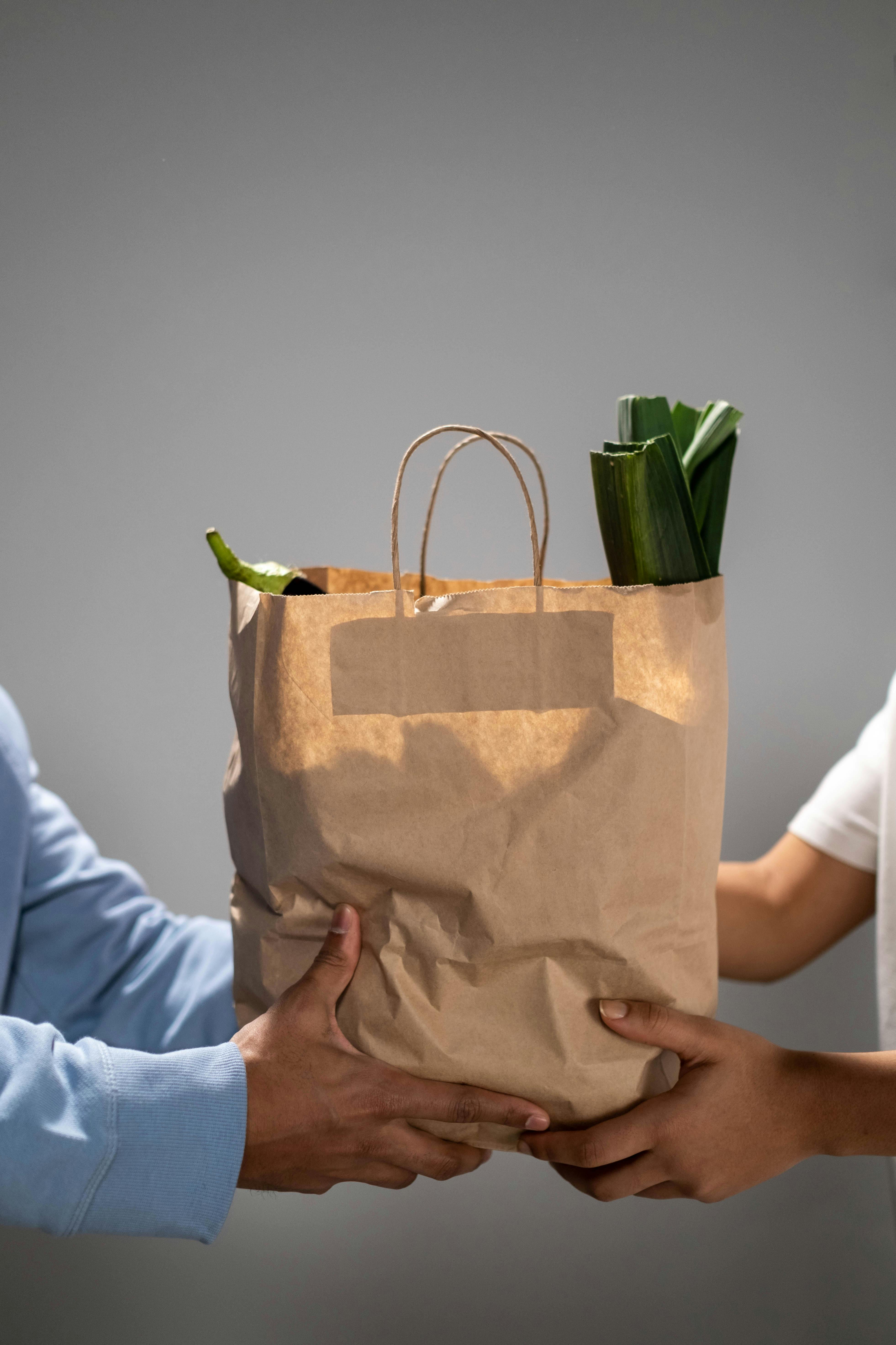 A Person Holding Peony Flowers in a Brown Paper Bag · Free Stock Photo