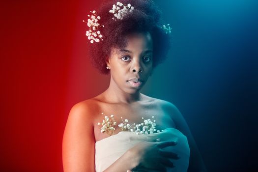 Woman in White Tube Dress With White Flower Crown