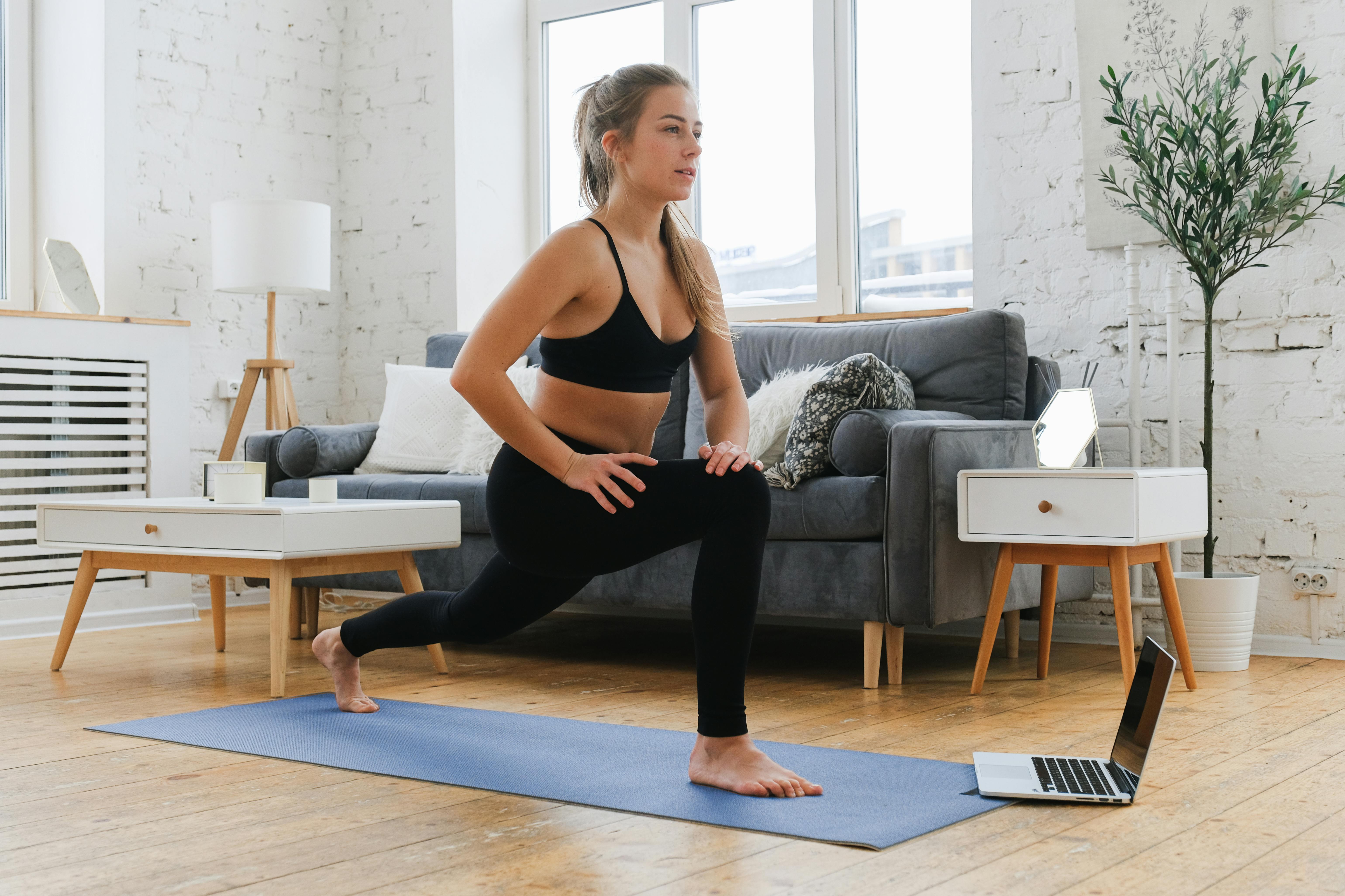 woman exercising at home