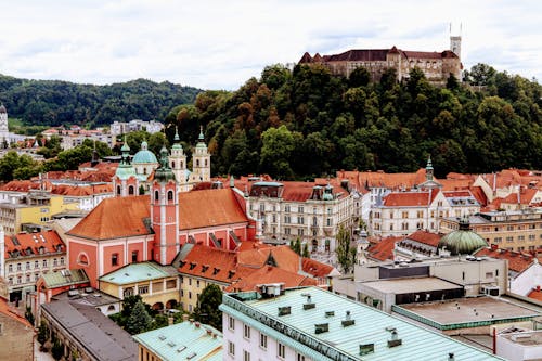 Panorama of Ljubljana Old Town with a Castle on a Hill