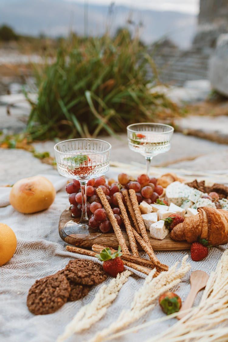 Wine In Glasses And Appetizers