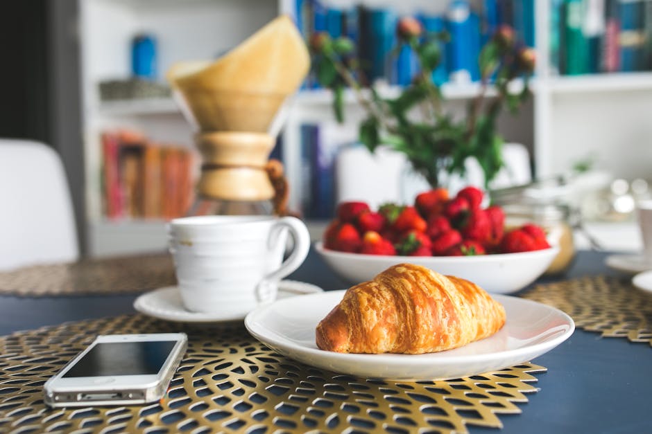 Croissants and strawberry for breakfast