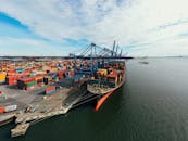 Cargo ship at unloading containers