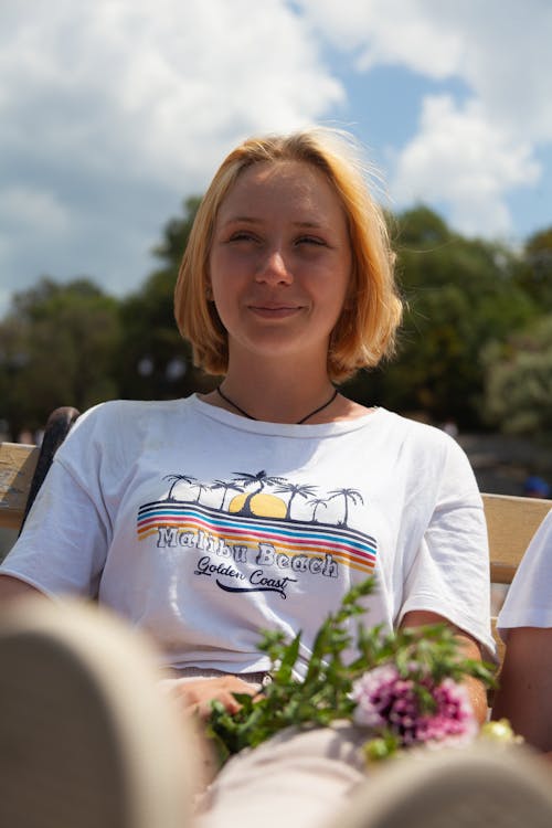 Woman in White Crew Neck Shirt