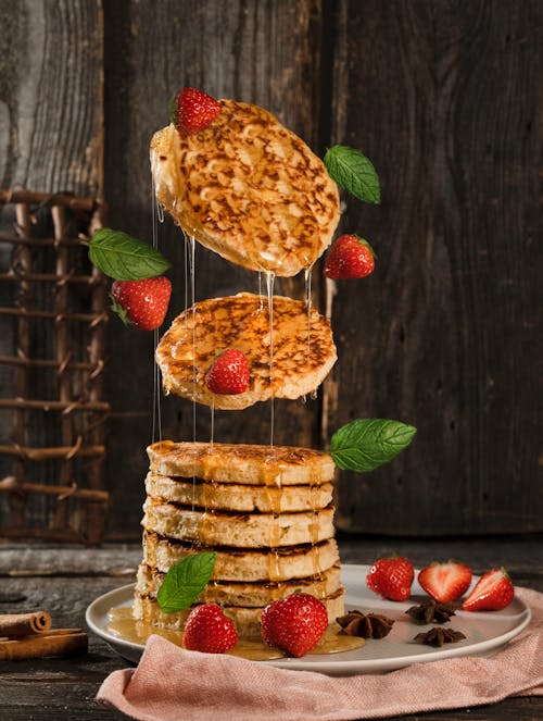 Pancakes on White Ceramic Plate