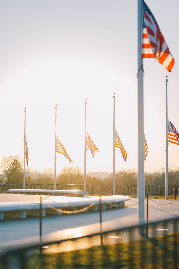 American Flags Flying At Half Mast