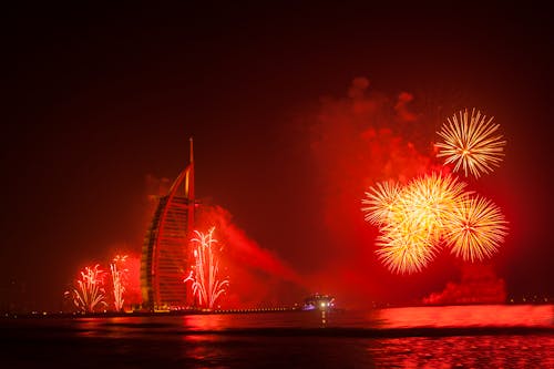 Red Fireworks Display in Dubai