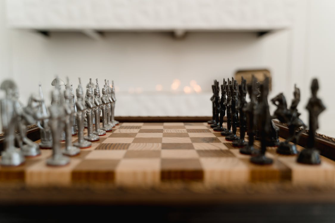 A Close-Up of Chess Pieces on a Chessboard