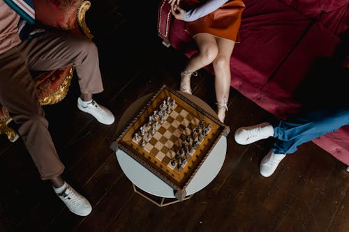 High Angle Shot of a Chessboard on the Table 