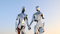 Couple Statue Made of Mirror Pieces Holding Hands