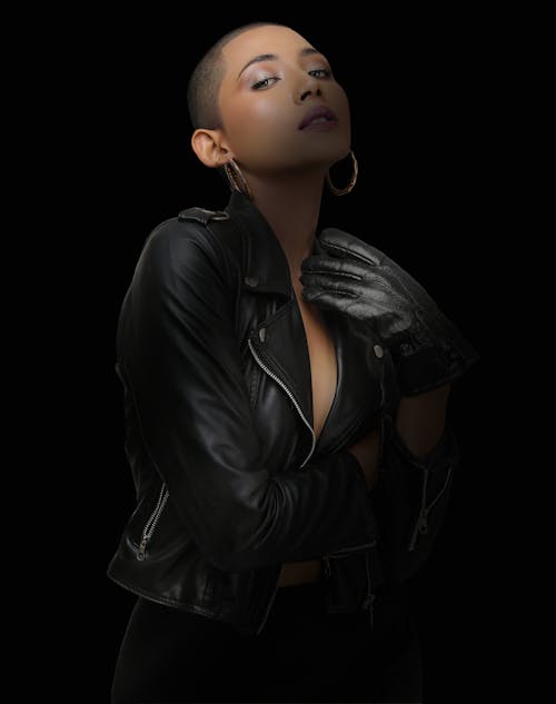 Free Confident woman with makeup wearing leather outfit Stock Photo