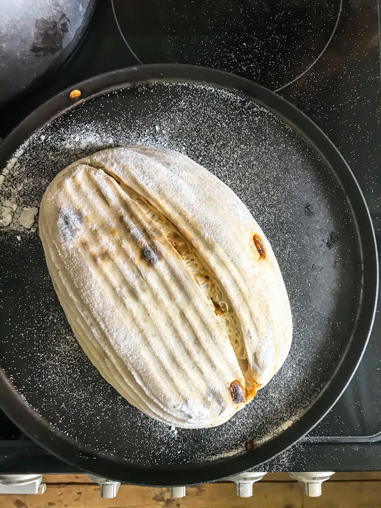 Loaf Of Sourdough Bread On Frying Pan