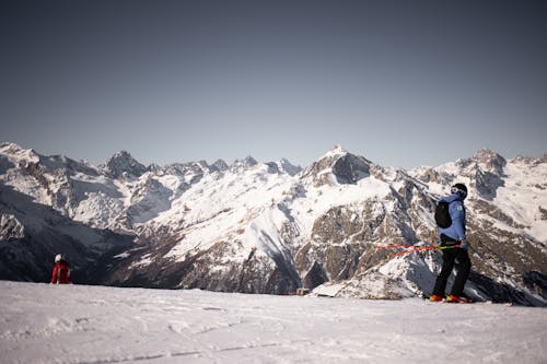 Man in Blue jacket Skiing 