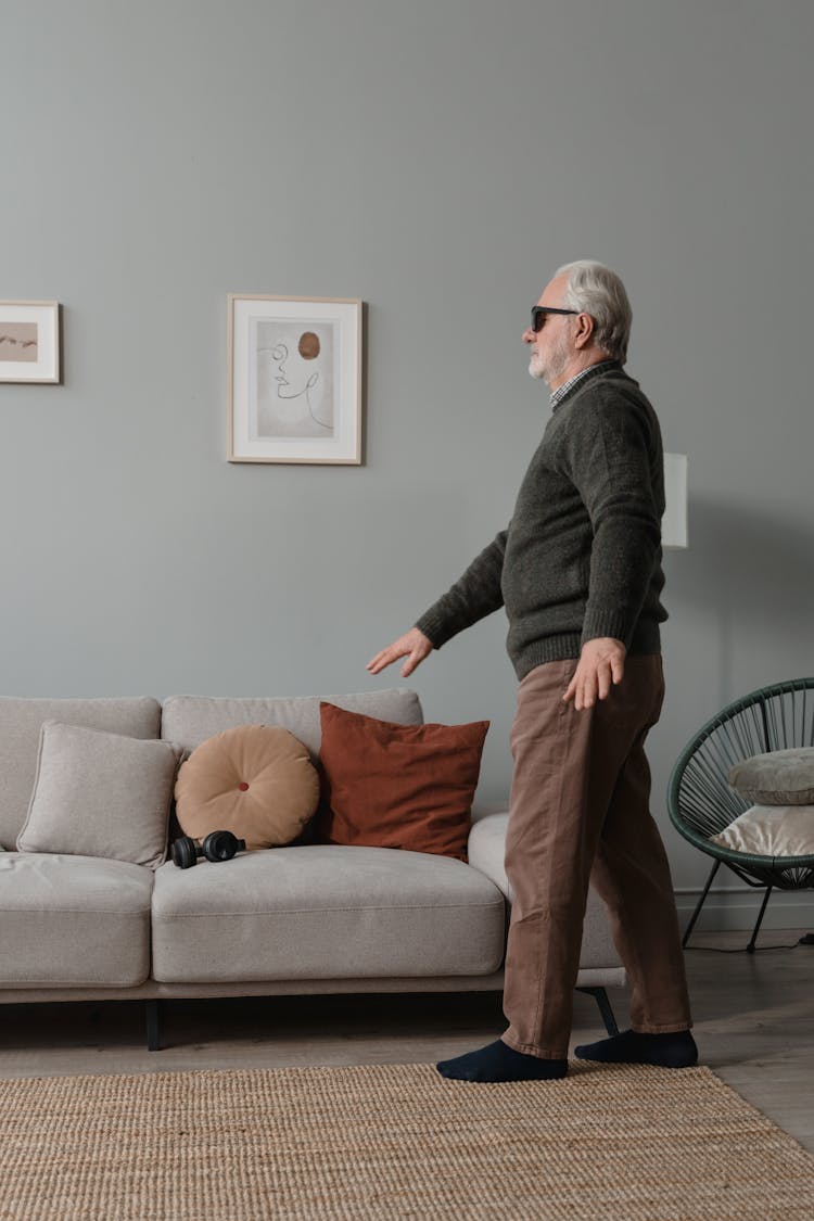 A Blind Man Walking In The Living Room