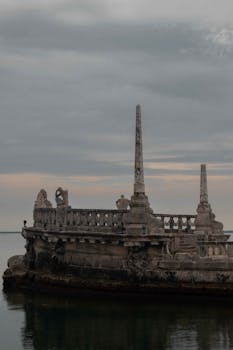 The iconic stone barge at Vizcaya Museums and Gardens in Miami, Florida.