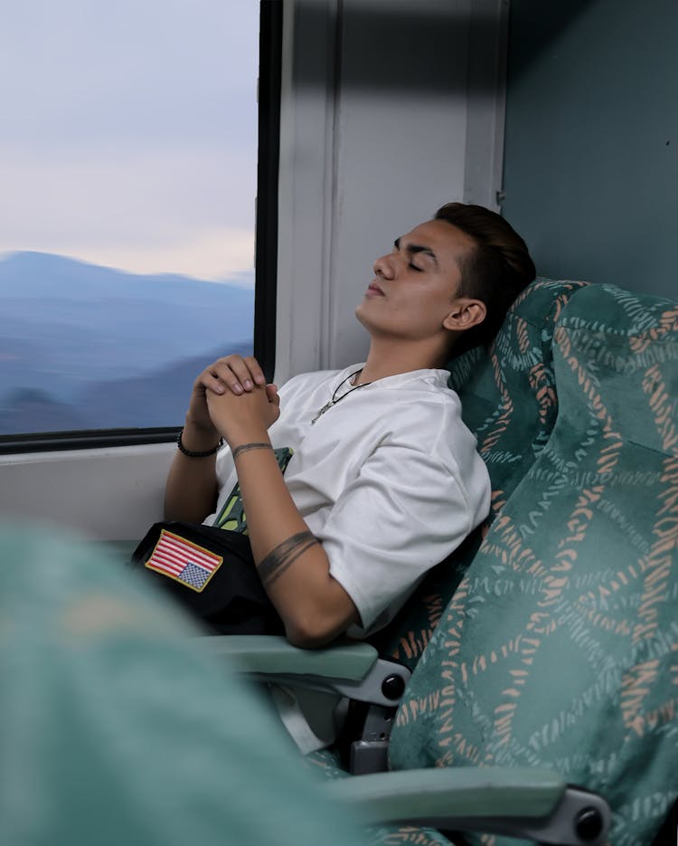 Man Sleeping In Train