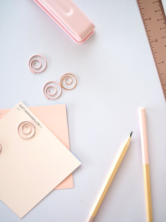 
Office Supplies on a White Surface