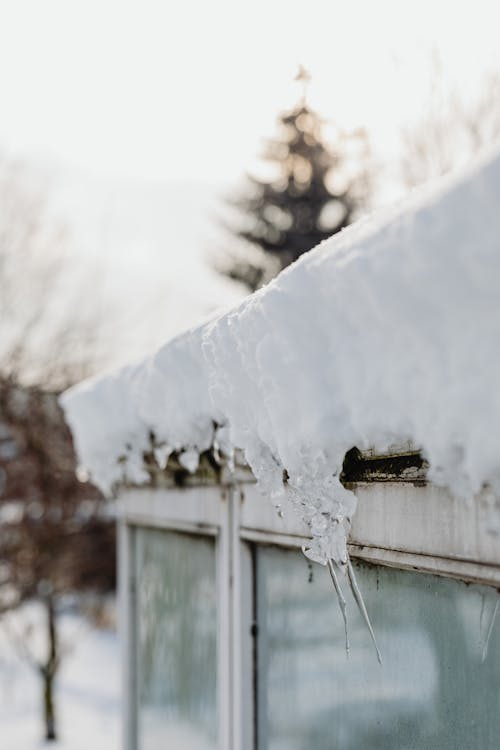 Close Up of Snow on Building Exterior