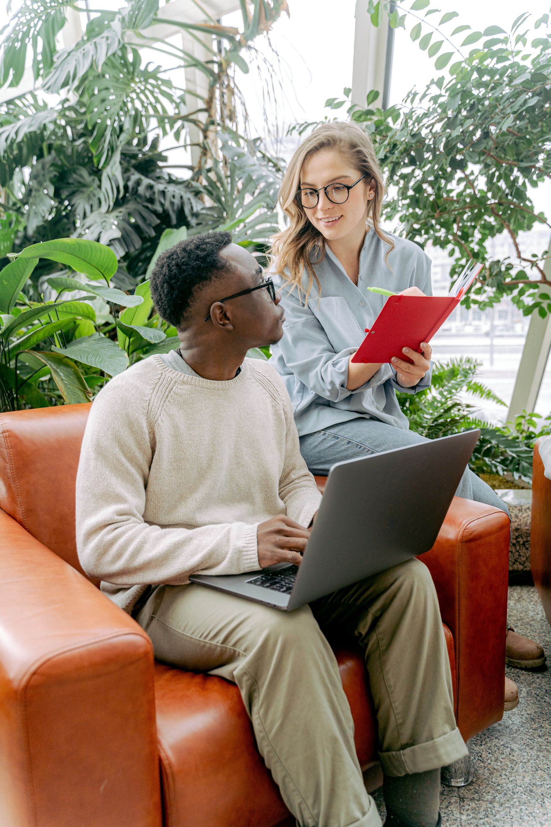 Sustainable business team in a green office