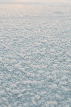 Abstract close-up of a snowy surface covered in frozen crystals during winter.