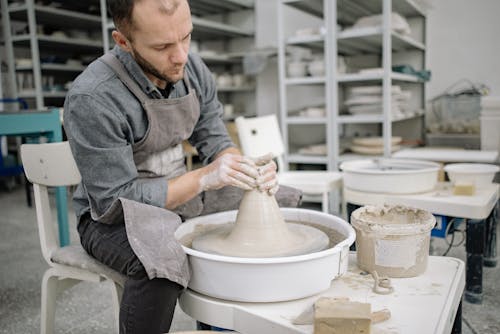 Potter Working on a Pottery Wheel 