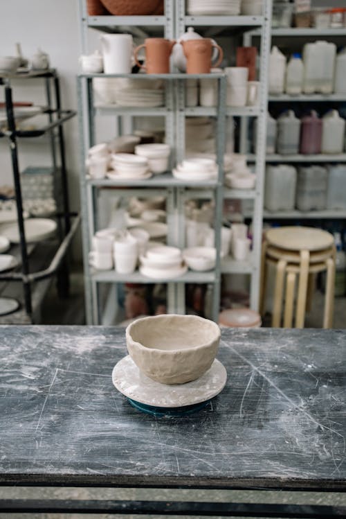 Handmade Pottery on Table in Workshop