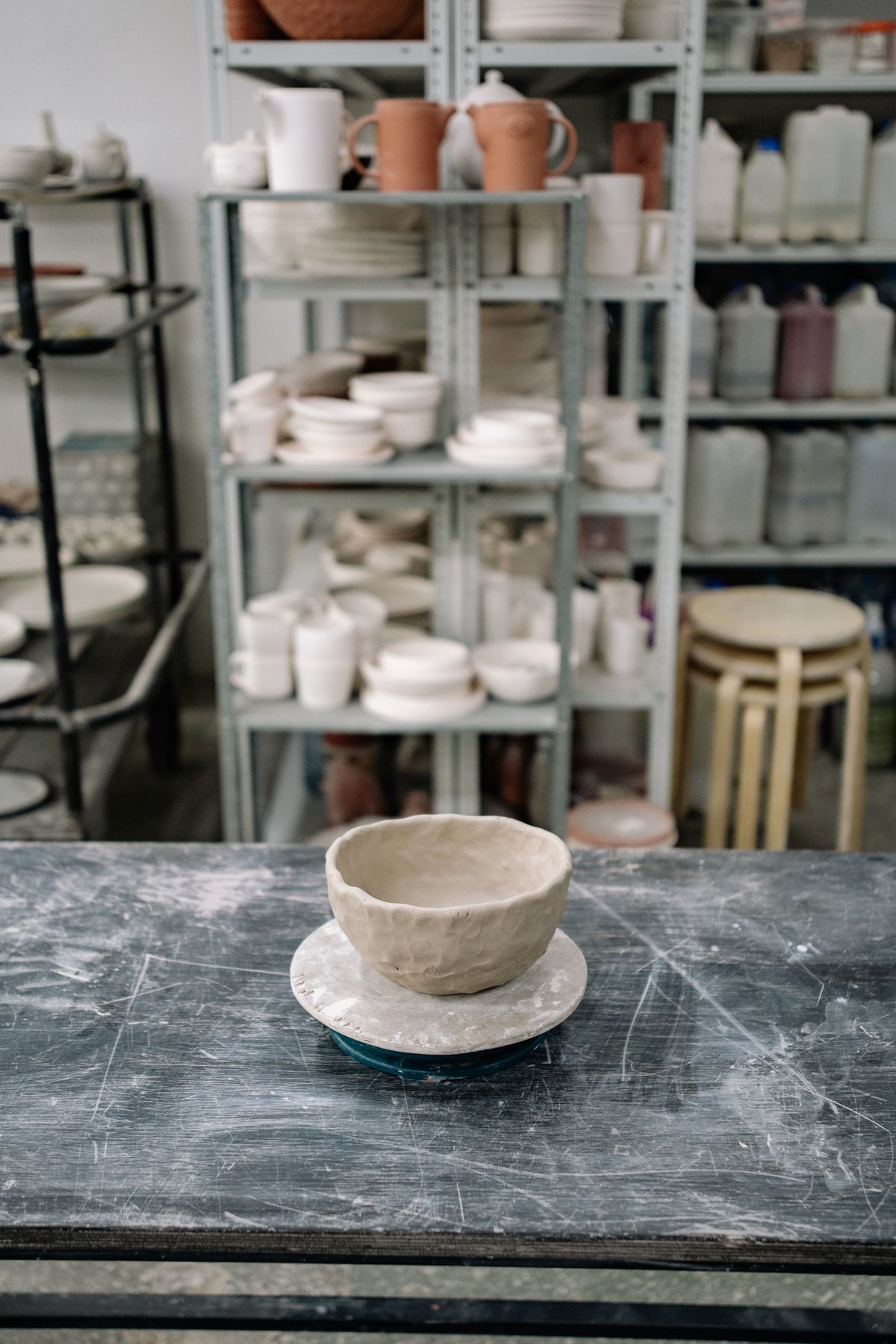 Handmade pottery being created in a craft workshop
