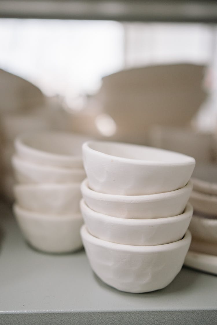 Stacks Of White Ceramic Bowls