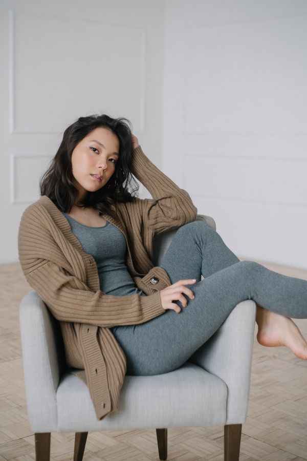 Long cardigan with tee and leggings