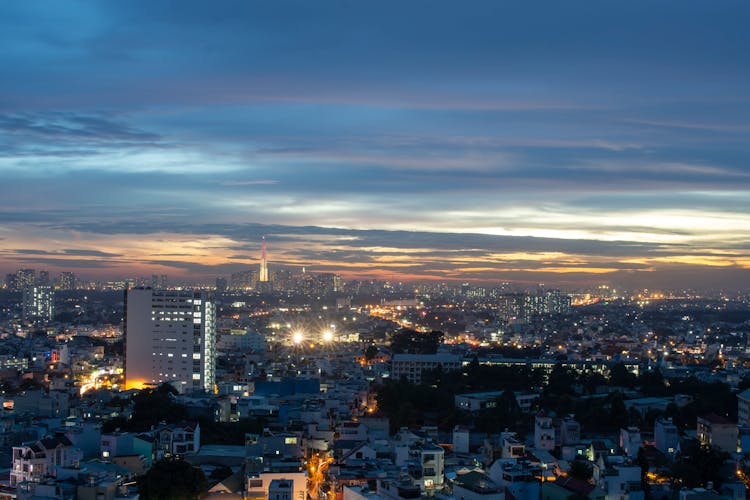 City Skyline During Night Time