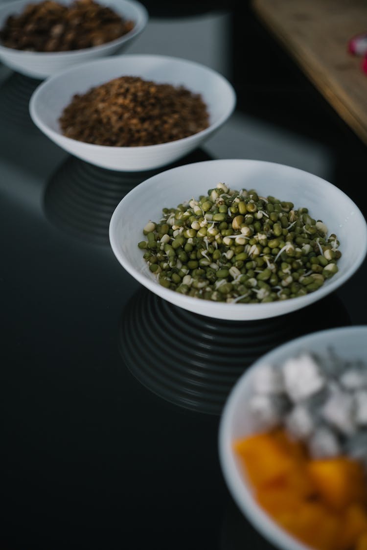 Mung Beans On White Ceramic Bowl