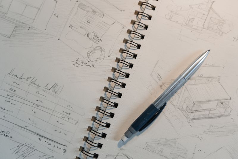 Hand-drawn interior floor plan exploring furniture placement and circulation