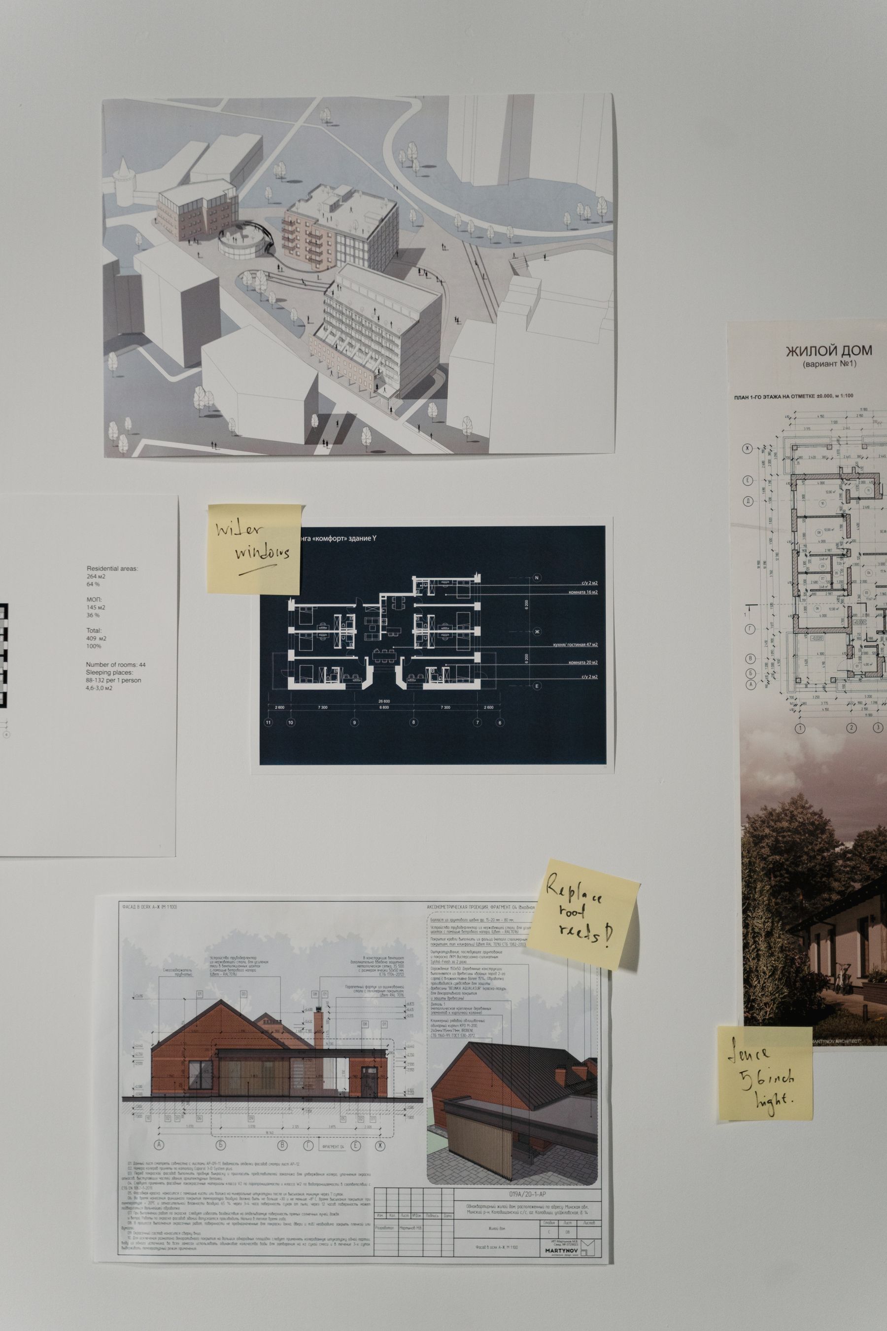 Architectural sketches and references pinned for review
