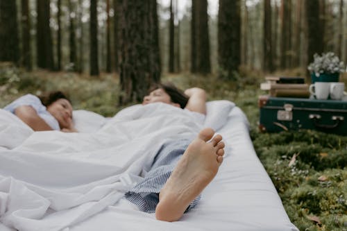 Photos gratuites de camping, couché, couple