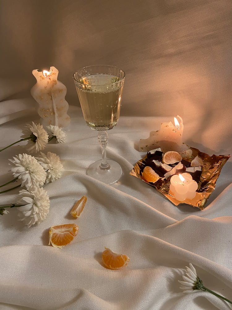 White Fabric With Flowers And Food