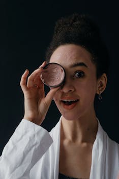 A young woman playfully applies pink clay mask as part of her skincare routine, highlighting natural beauty and health.