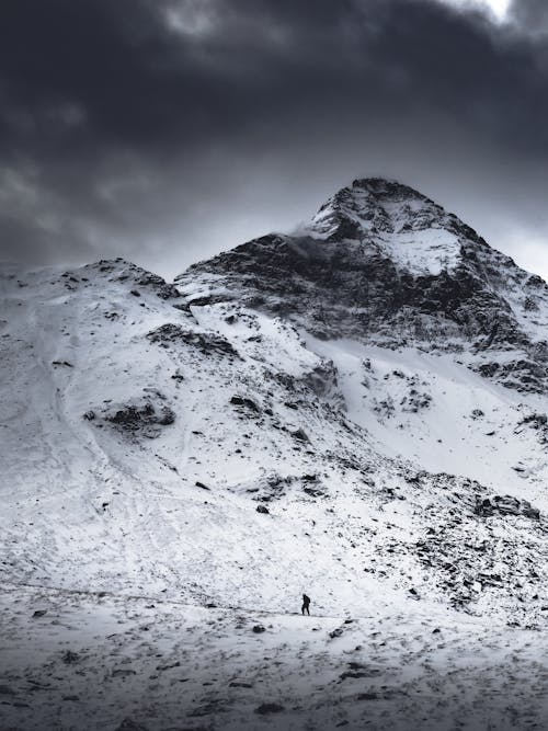 Snow-Covered Mountain under the Cloudy Sky