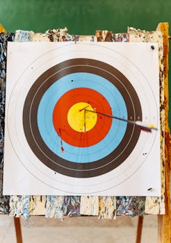 Close-up of an archery target with an arrow hitting the bullseye. Perfect for sports and precision themes.