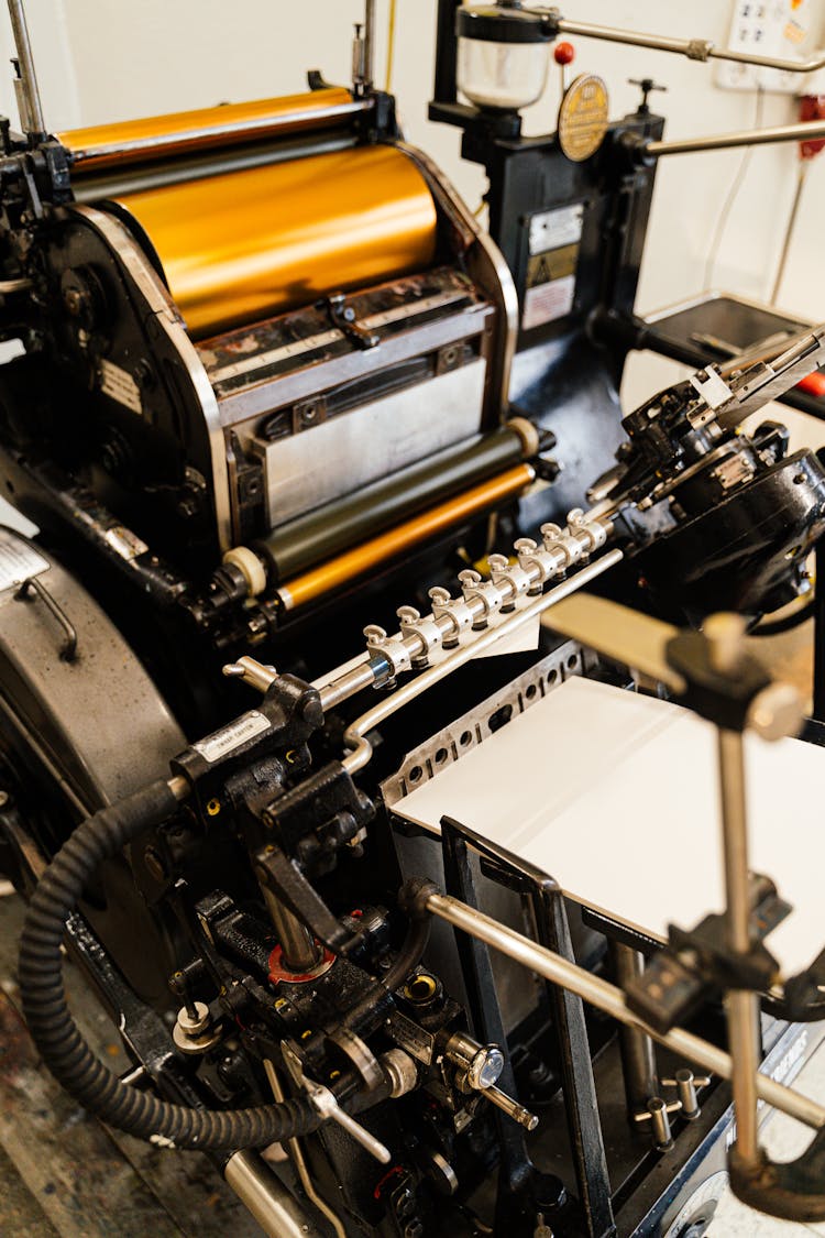 Close Up Of Old Fashioned Printing Machinery